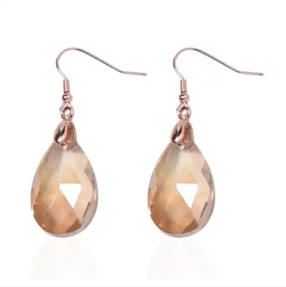 ๐๏ธ Simulated Champagne Sapphire & White Austrian Crystal Earrings & Necklace - Picture 5 of 15